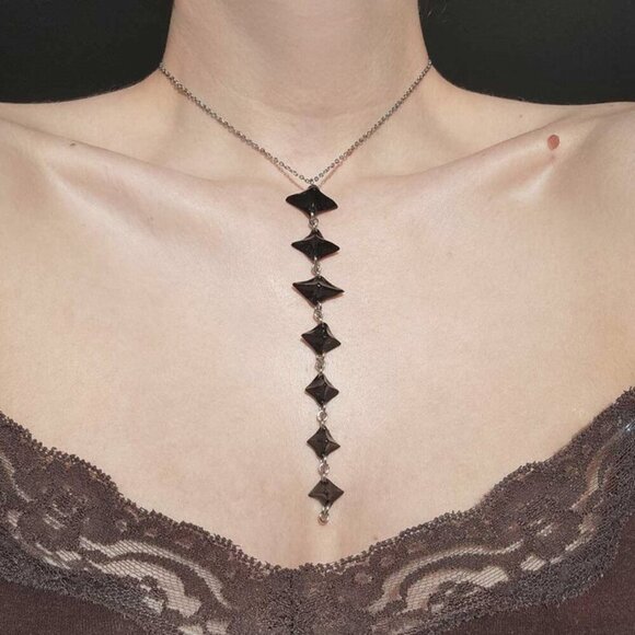 Gothic black vertebrae spiky rosary necklace with a small silver chain - Picture 1 of 9